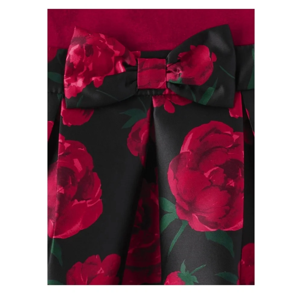 The Children’s Place Girls Red Velour Print Dress Size 12 NEW